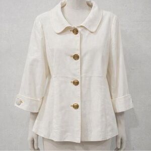 Bob Mackie Wearable Art Ivory Gold Button Jacket Blazer Designer